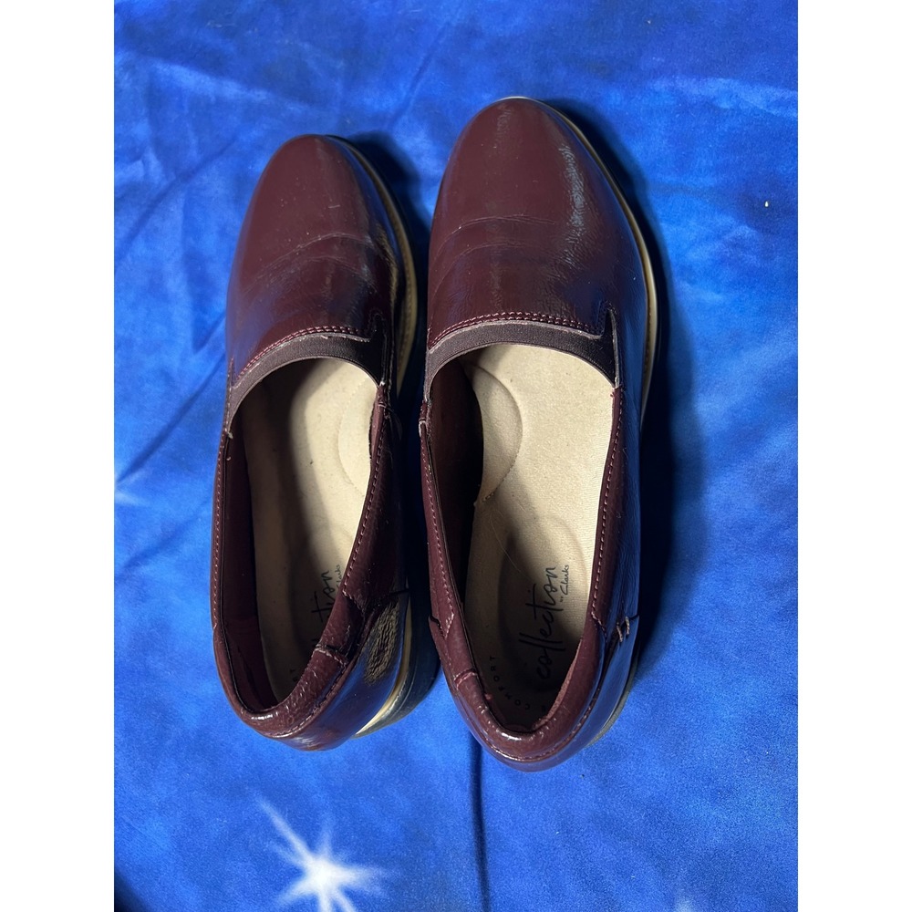 Clarks Collection Burgundy Patent Leather Loafers Womens 10 M Slip On